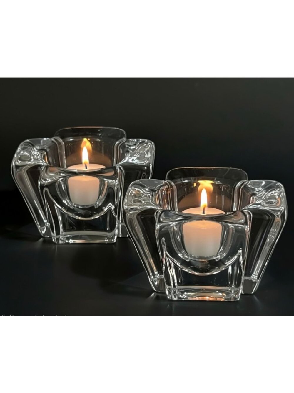 Orrefors Crystal Votive Candle Holders Set Of 2 Modern Design Clear Glass